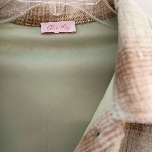 Pink Lily Plaid Button-Up Shirt Jacket - Beige Green and Brown Shacket Shirt - Picture 2 of 4
